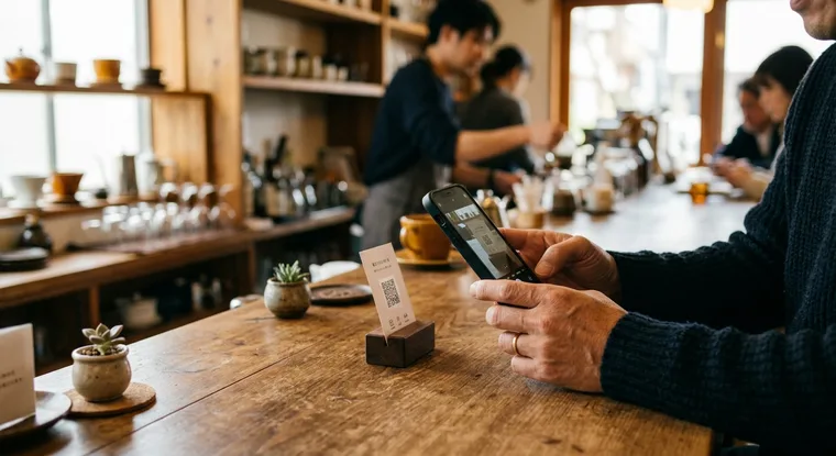 お客様がスマートフォンでQRコードを読み取る様子